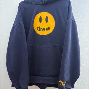 Drew House Dark Blue Hoodie with Yellow Emblem